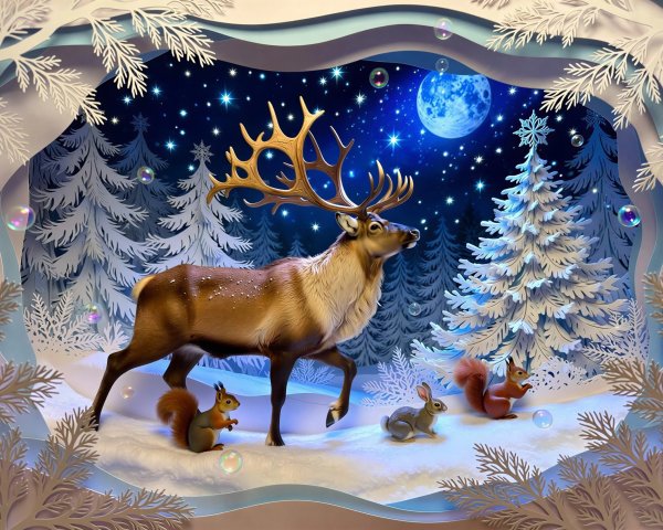 Winter Diorama with Paper Cut-Out Forest Scene