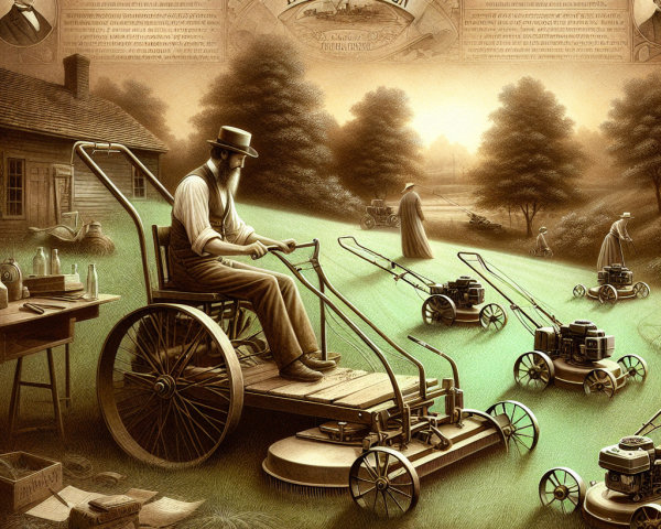 Vintage Scene of Lawn Mower Evolution in 19th Century