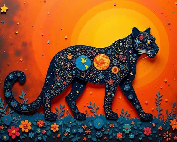 Silhouette of a Panther with Celestial Patterns