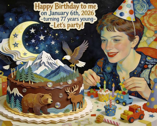 77th Birthday Celebration with Themed Decorations and Cake