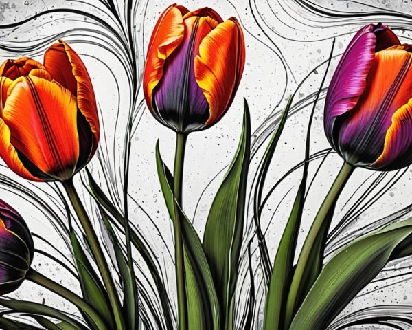 Vibrant Tulip Display in Orange, Purple, and Pink