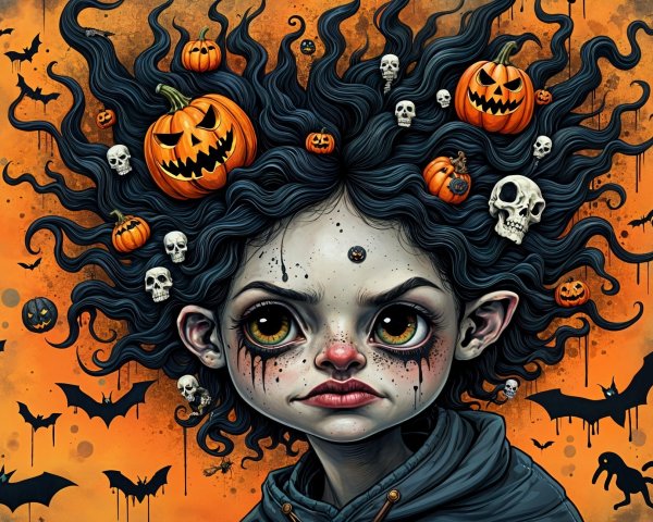 Whimsical Spooky Illustration of a Young Girl