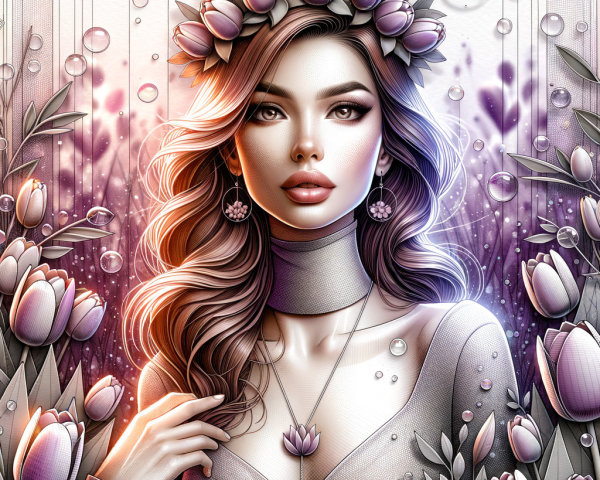 Young Woman with Tulip Crown and Elegant Jewelry