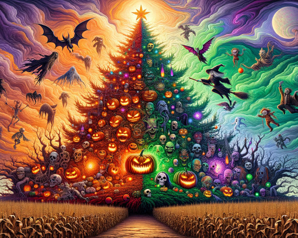 Surreal Halloween Landscape with Glowing Elements