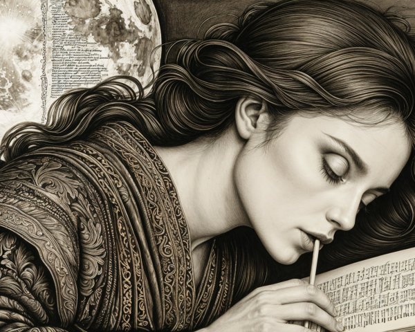 Serene Woman in Contemplation with Moonlit Background