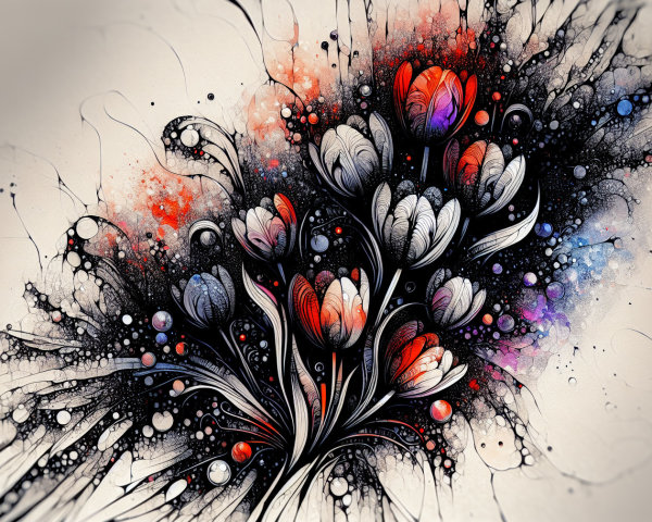 Vibrant Abstract Artwork with Stylized Flower Cluster