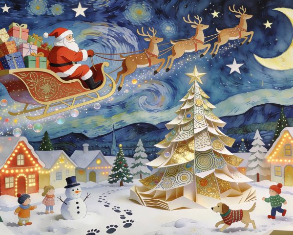 Whimsical Christmas Eve Storybook Illustration