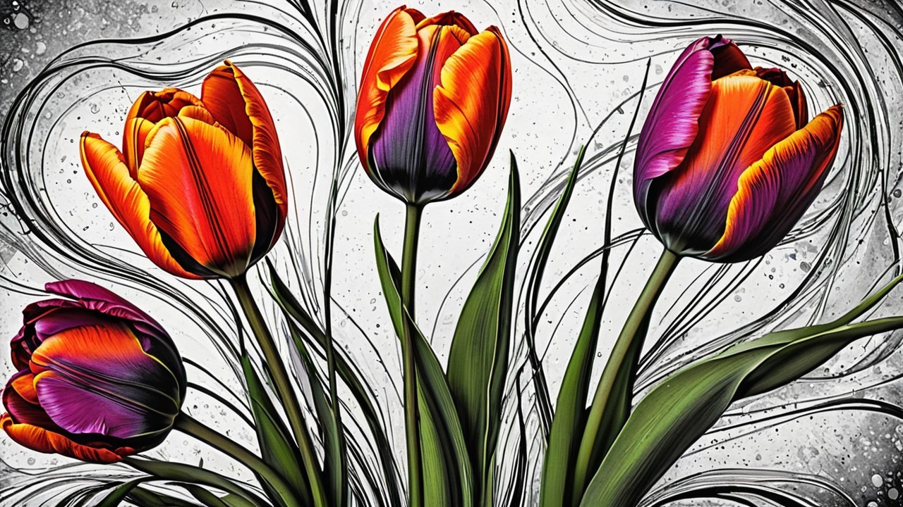 Vibrant Tulip Display in Orange, Purple, and Pink