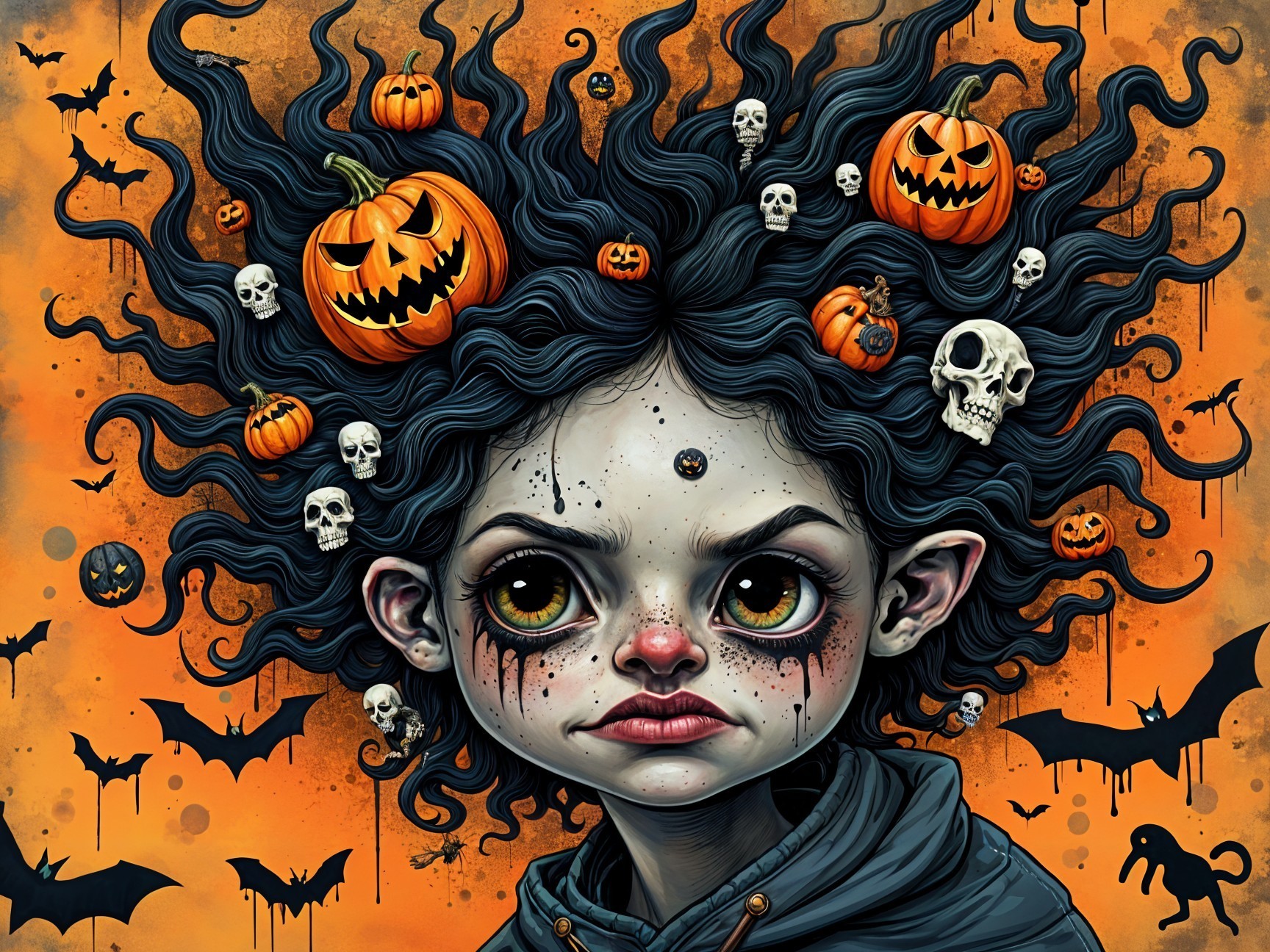 Whimsical Spooky Illustration of a Young Girl