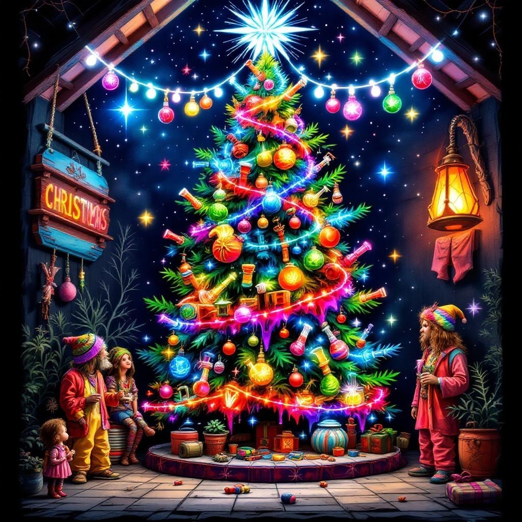 Festive Christmas Tree with Children in Cozy Room