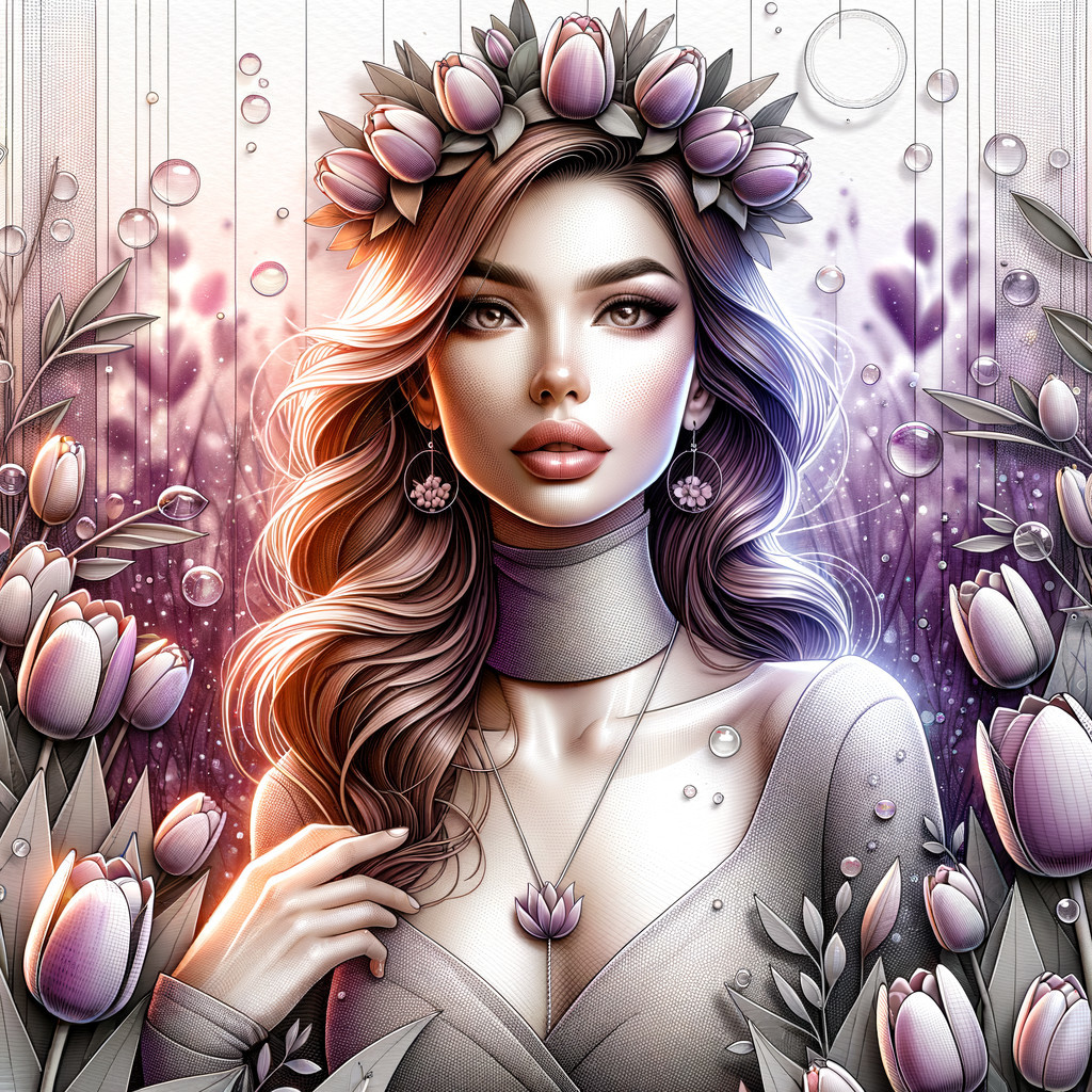 Young Woman with Tulip Crown and Elegant Jewelry