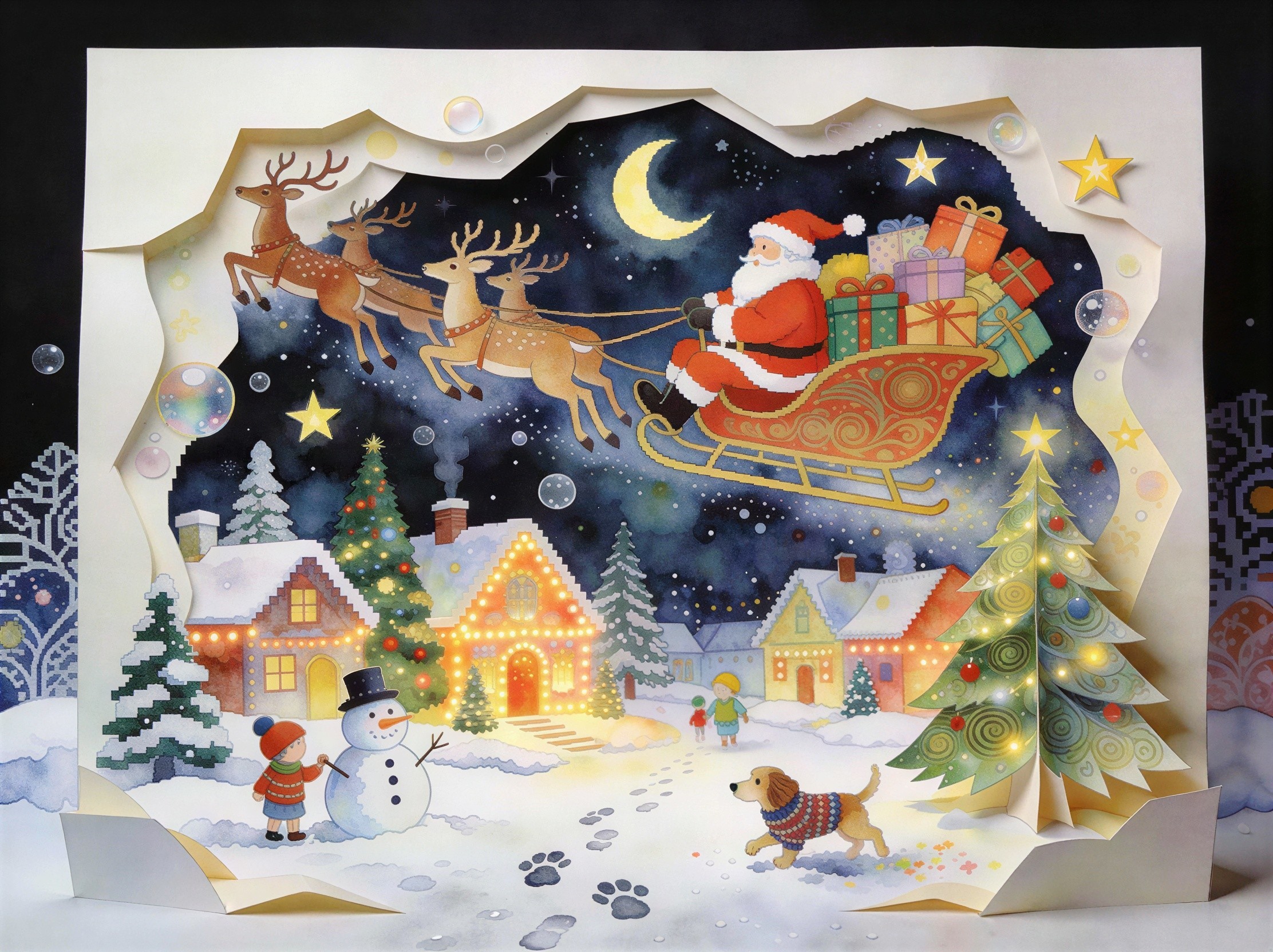 3D Pop-Up Christmas Card with Snowy Night Scene
