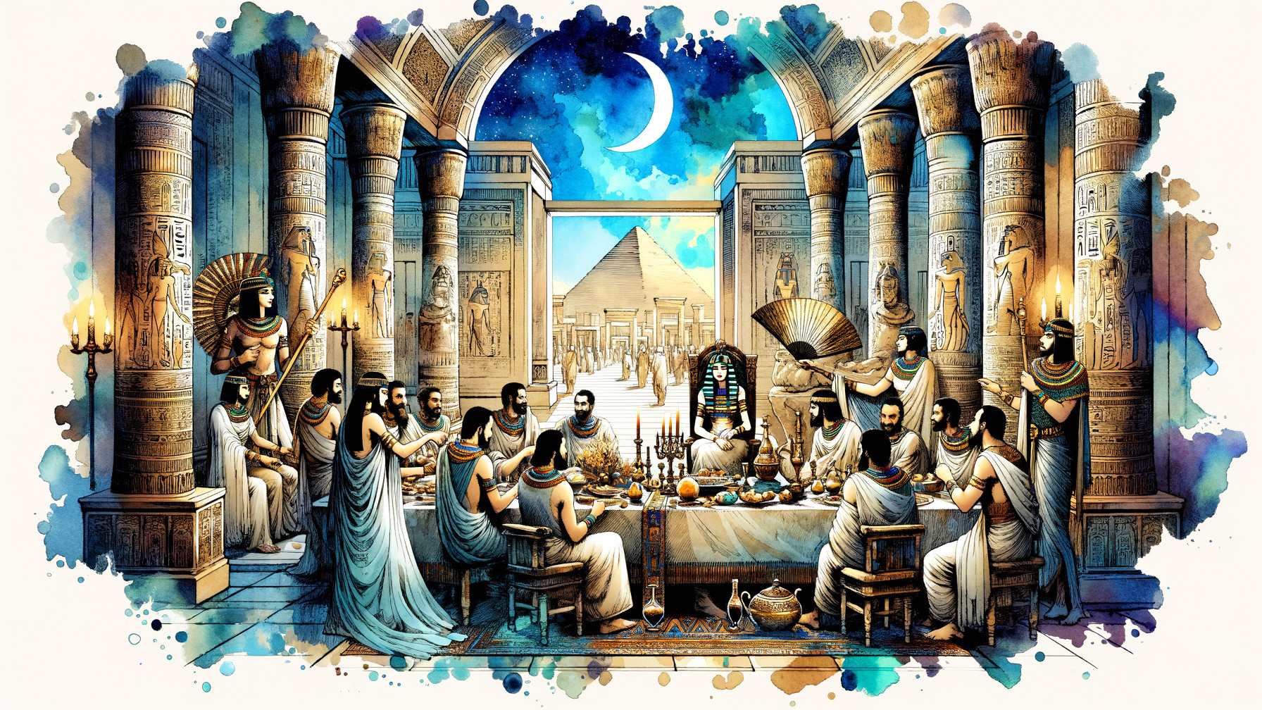Ancient Egyptian Banquet Scene in Grand Hall