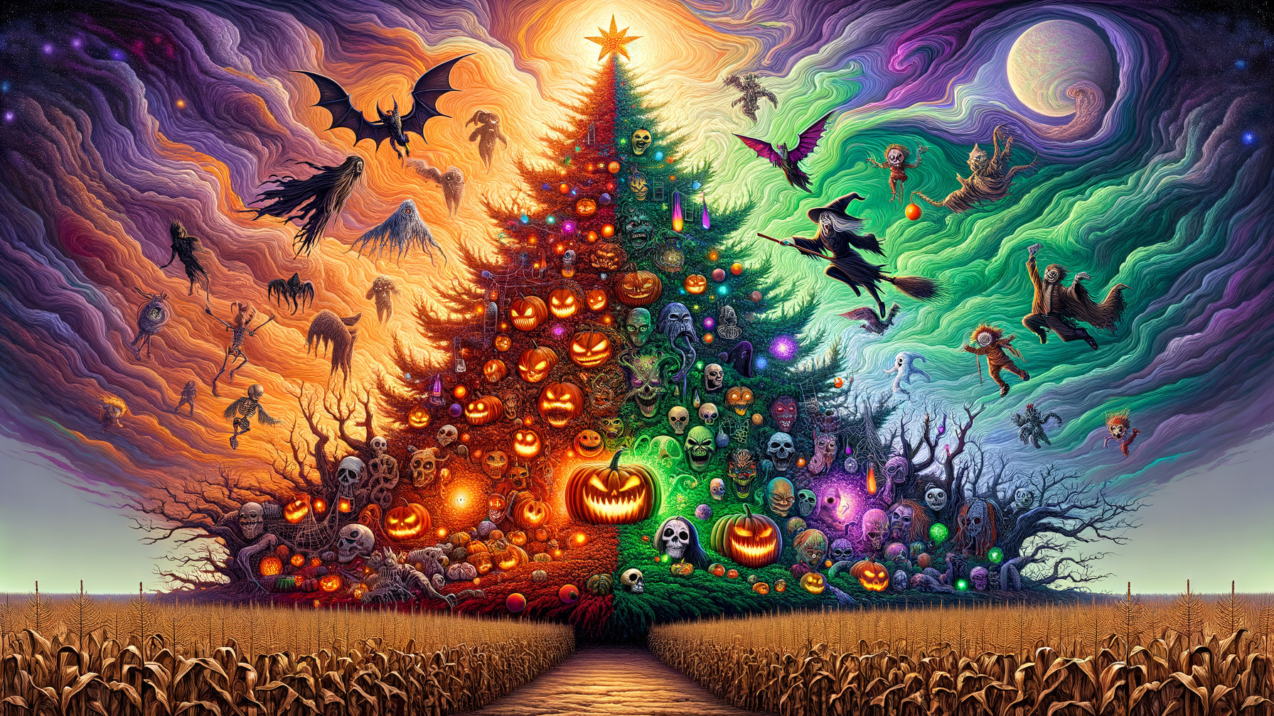 Surreal Halloween Landscape with Glowing Elements