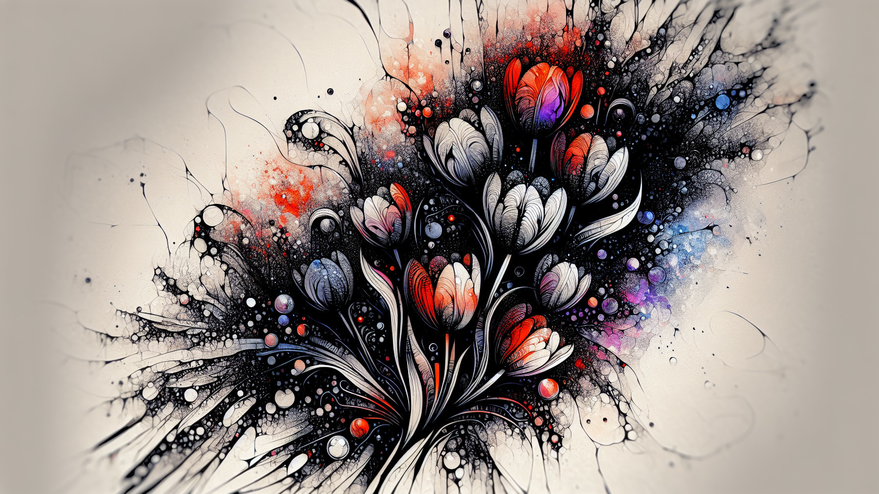 Vibrant Abstract Artwork with Stylized Flower Cluster
