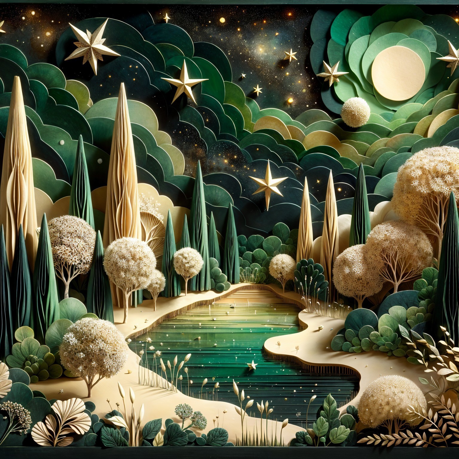 Whimsical Paper Collage of a Serene Landscape