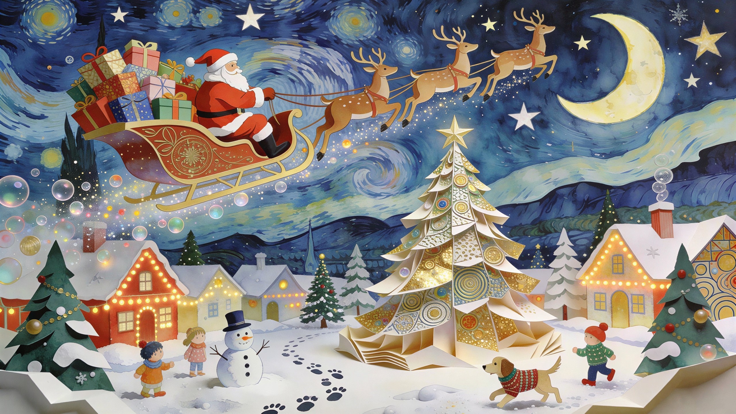 Whimsical Christmas Eve Storybook Illustration