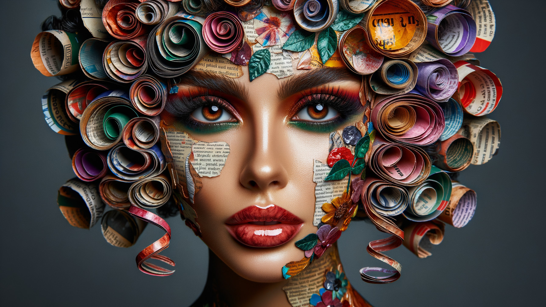 Colorful Paper Hairstyle and Artistic Makeup Portrait