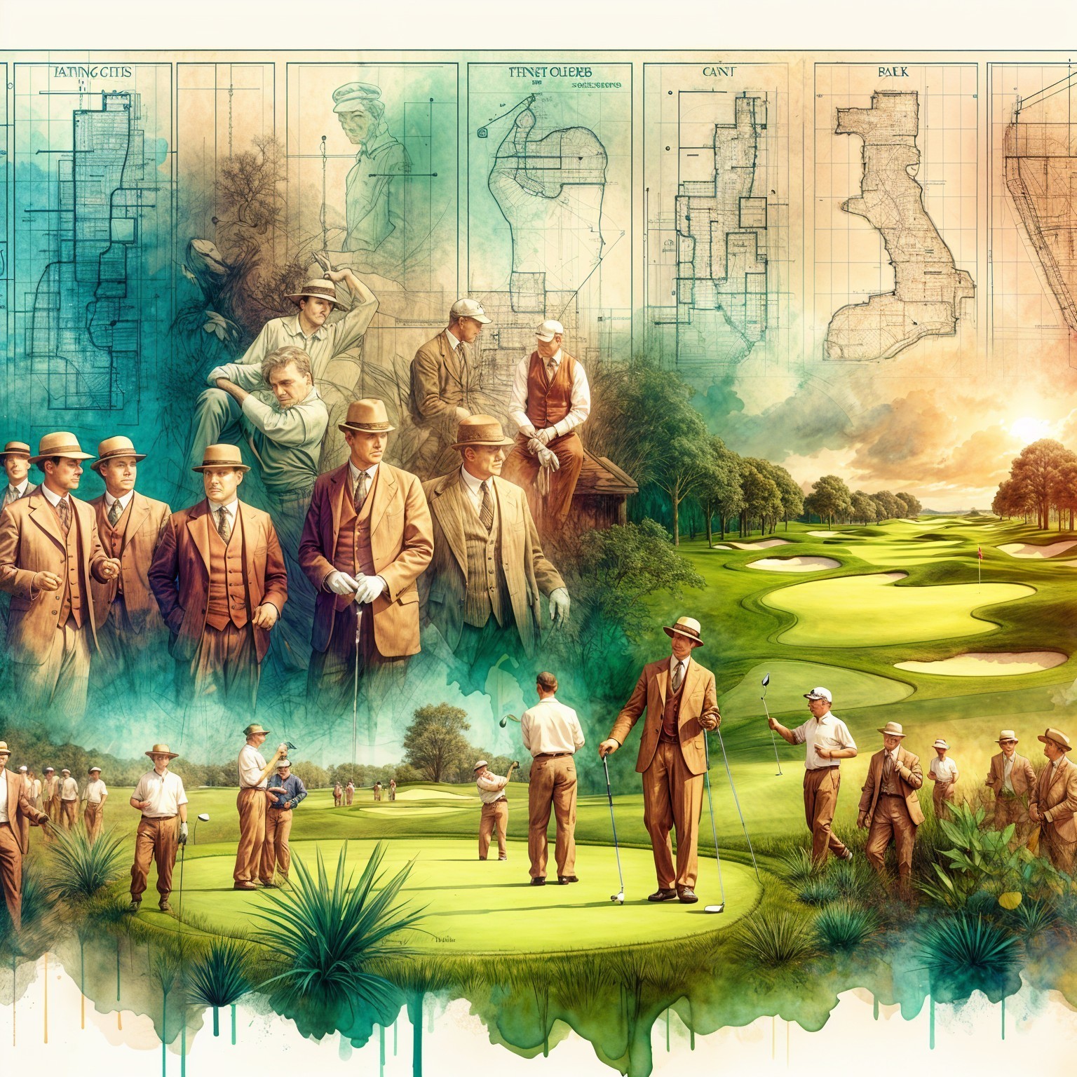 Vintage Golf Collage of Early 20th Century Players