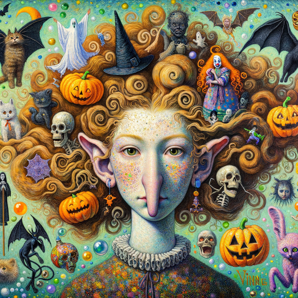 Whimsical Halloween Portrait of a Girl with Curly Hair