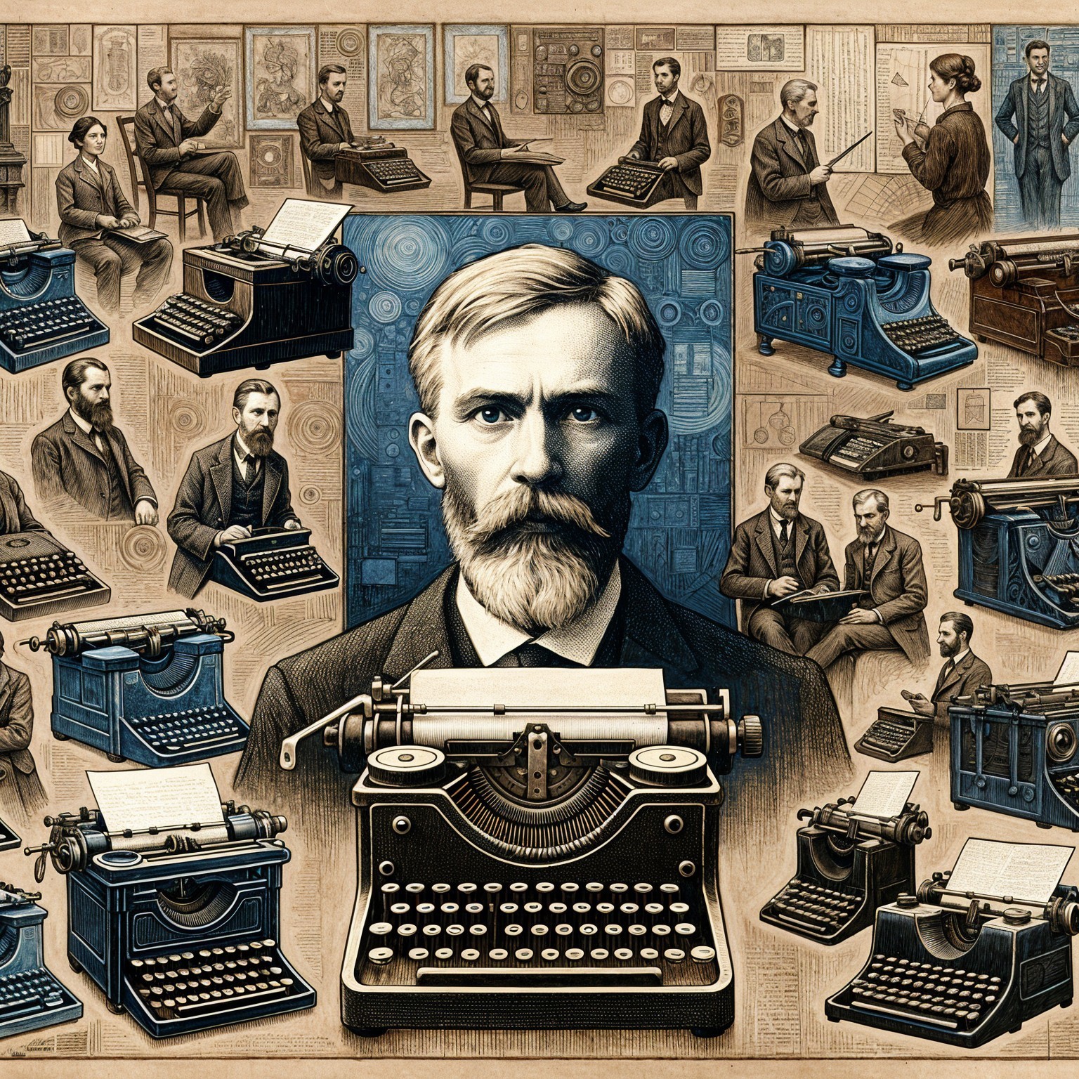 Vintage Collage Featuring Typewriters and Writing Portraits