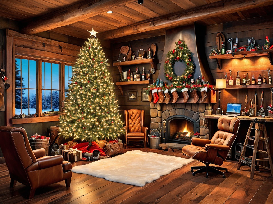 Cozy Christmas Setting in a Rustic Wooden Room
