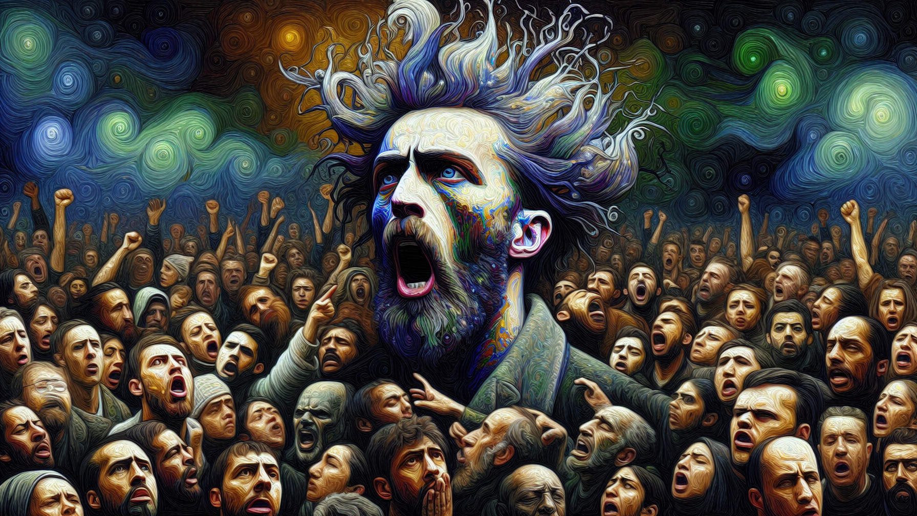 Dramatic Crowd Scene with Emotional Expressions