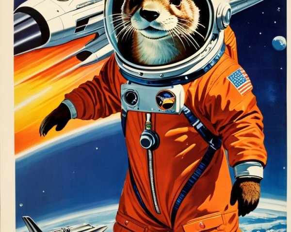 Whimsical Retro Space-Themed Otter Poster Design