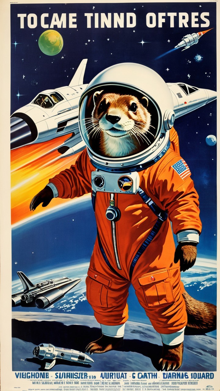 Whimsical Retro Space-Themed Otter Poster Design