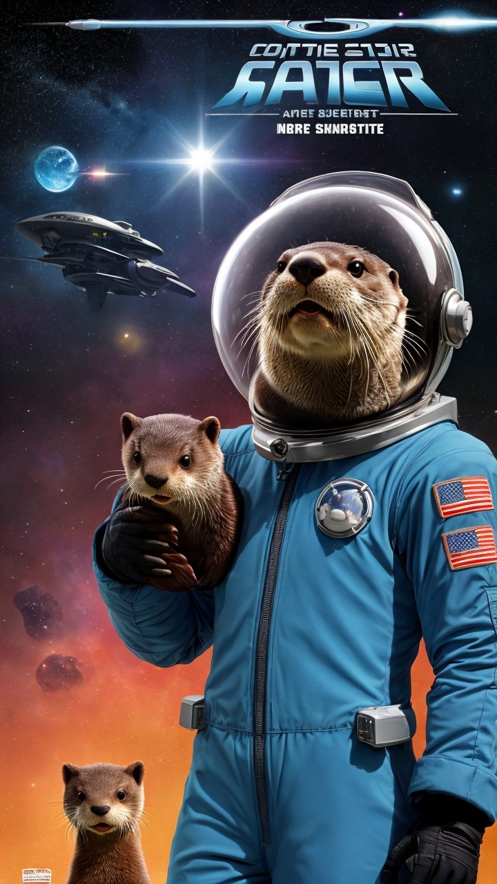 Otters in Space: Colorful Scene of Exploration