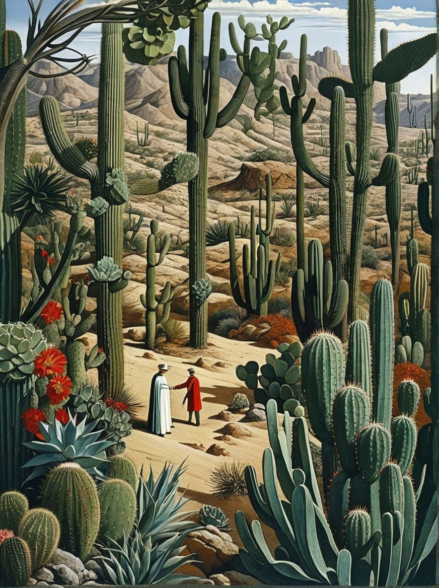 Desert Landscape with Figures in White and Red Robes