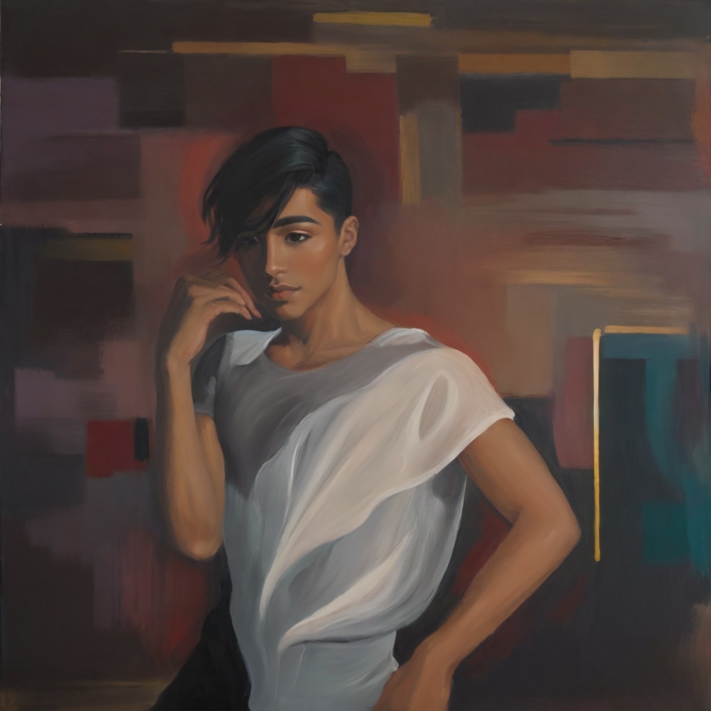 Contemplative Young Person in Abstract Colorful Background