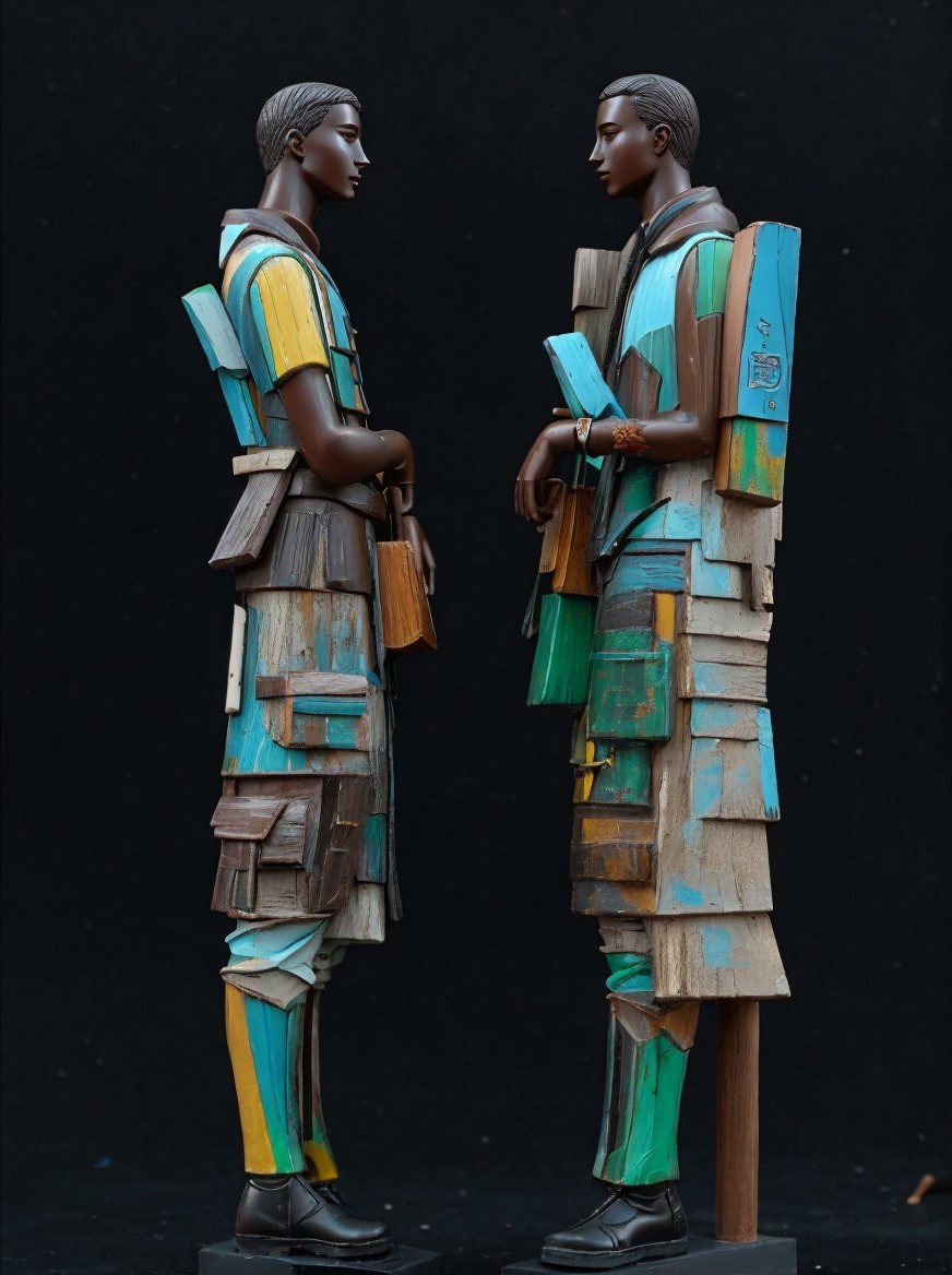 Wooden Sculptures with Stylized Elongated Figures