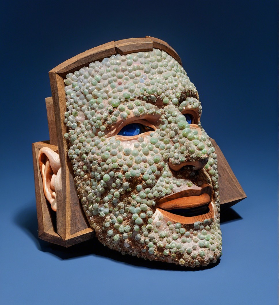 Sculptural Mask with Textured Stone Surface and Features
