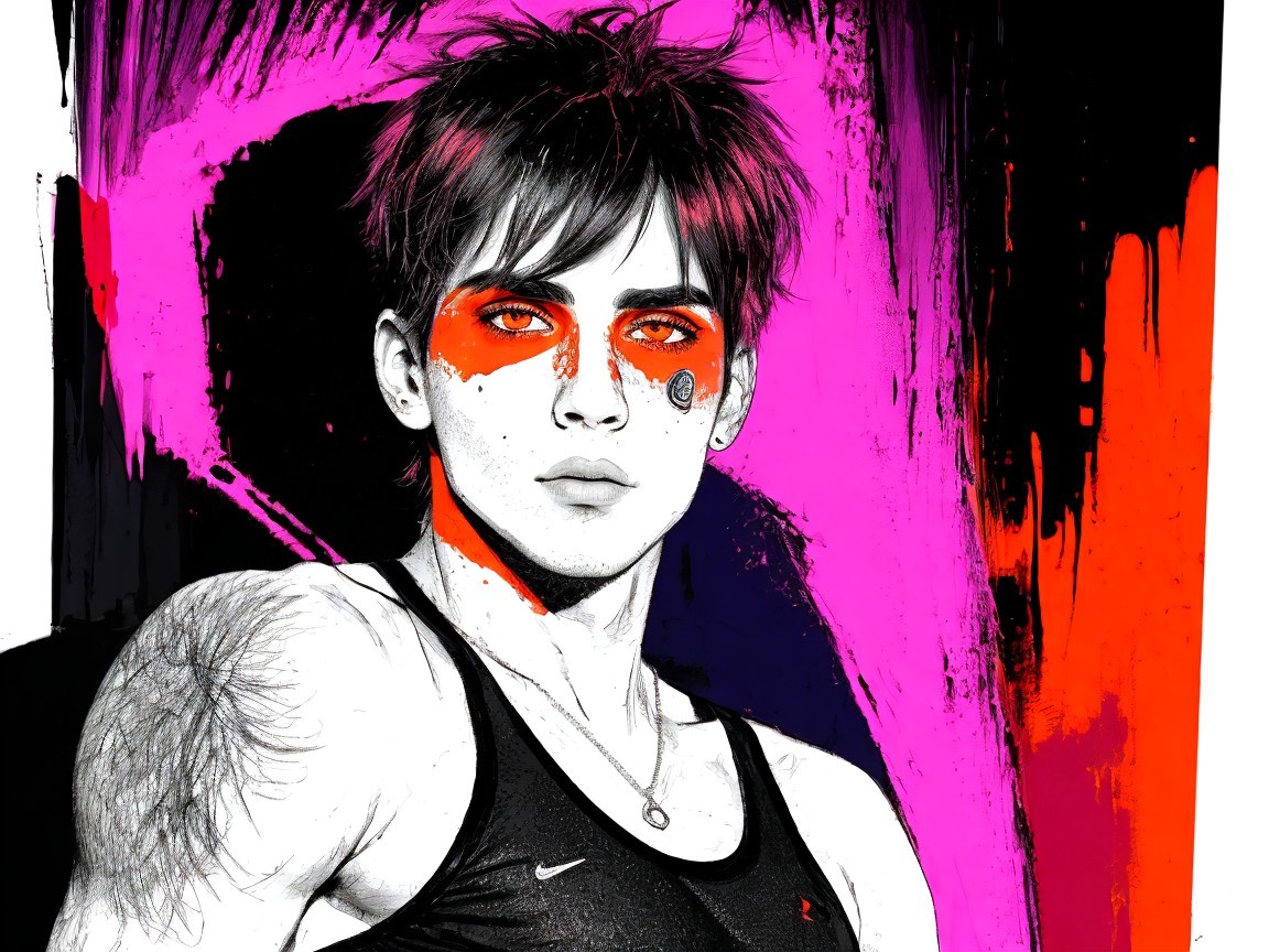 Stylized Portrait with Bold Face Paint and Dynamic Backdrop