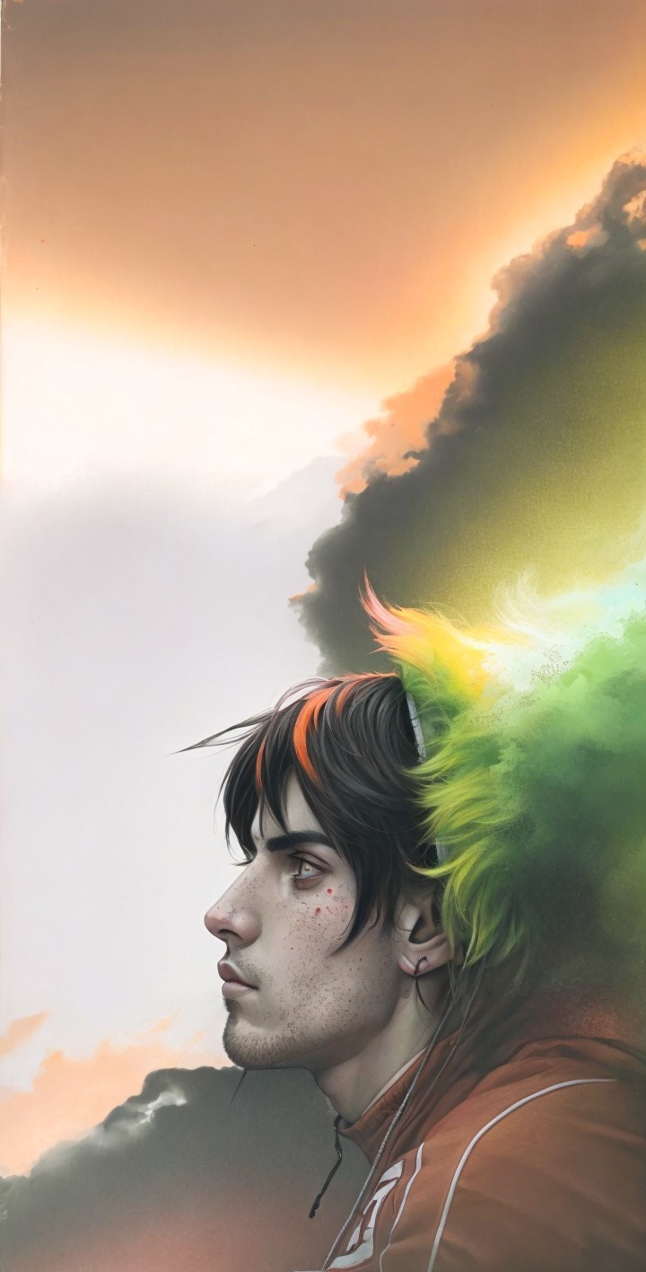 Stylized Portrait of a Young Man with Colorful Hair