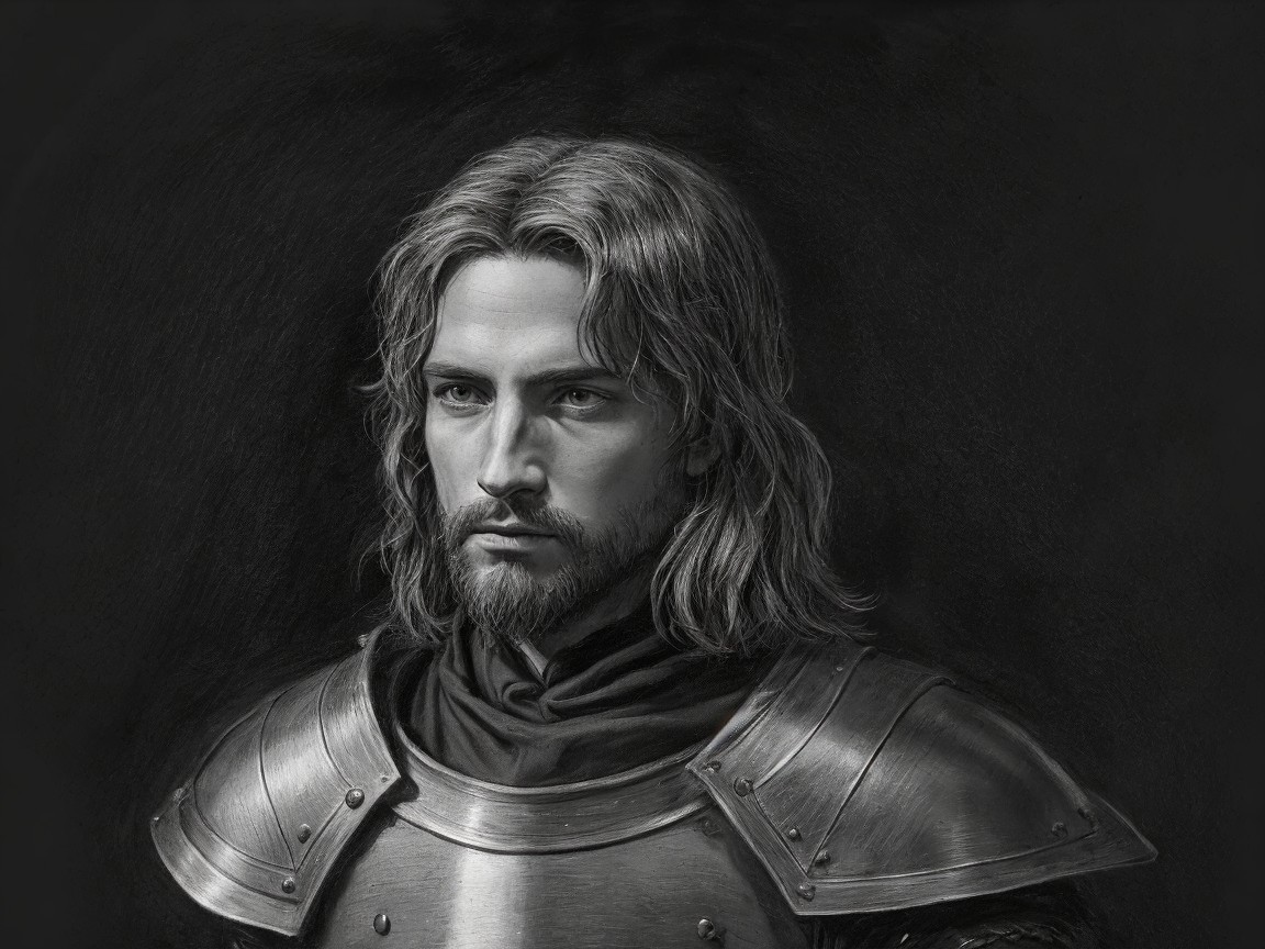 Close-Up Portrait of a Regal Knight in Armor