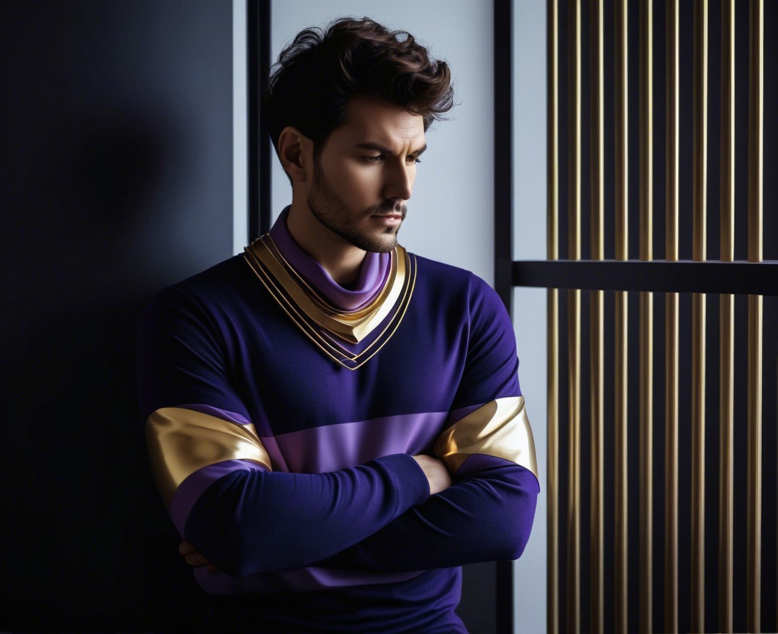 Contemplative Young Man in Stylish Purple Sweater