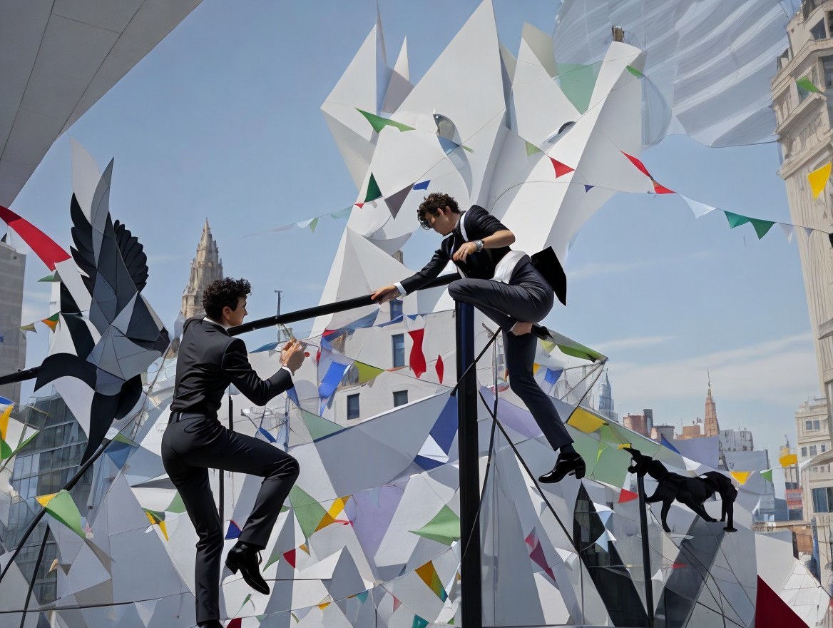 Dynamic Pose of Two Figures on Modern Structure
