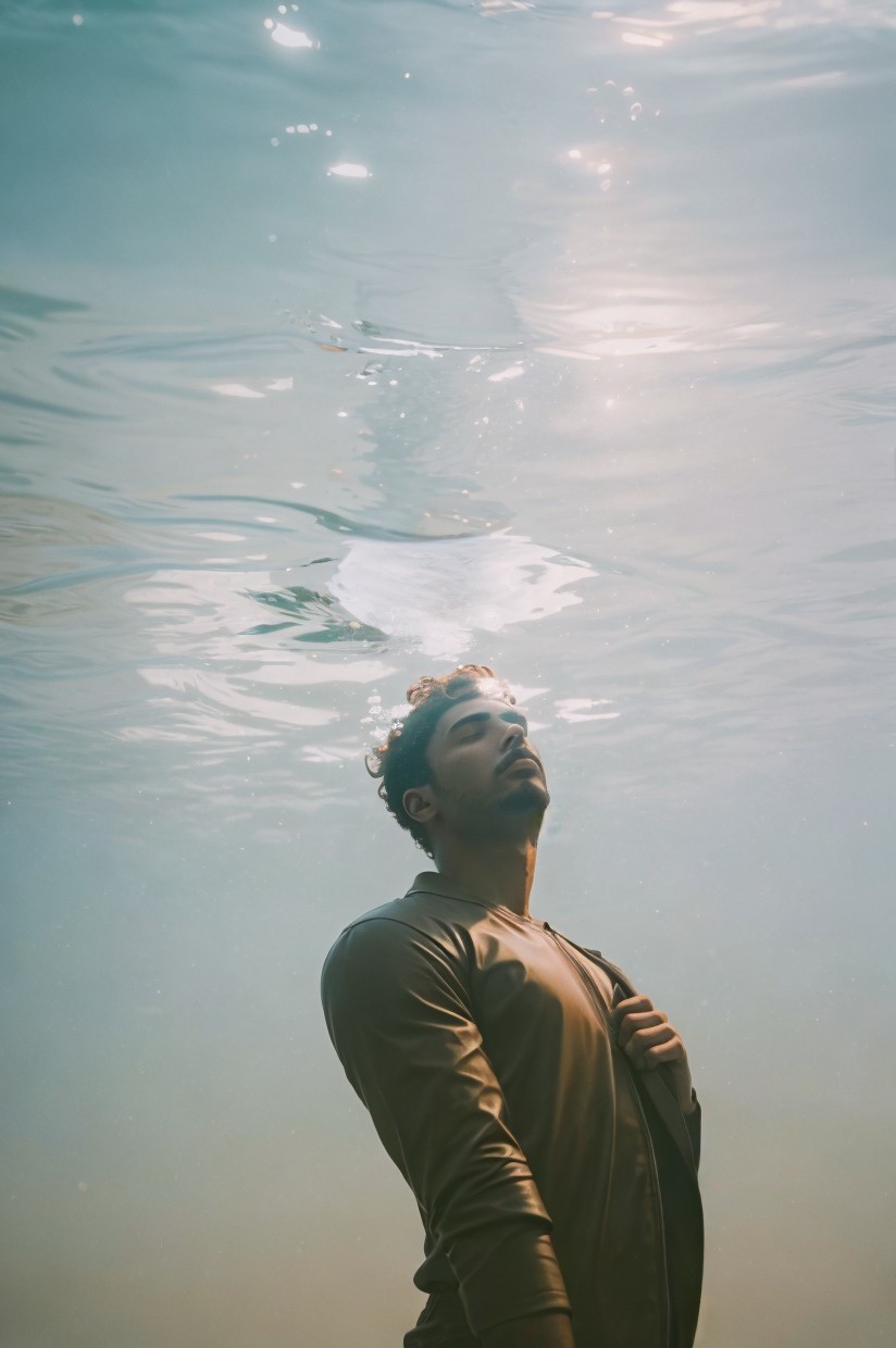 Underwater Scene of a Man Floating in Tranquility