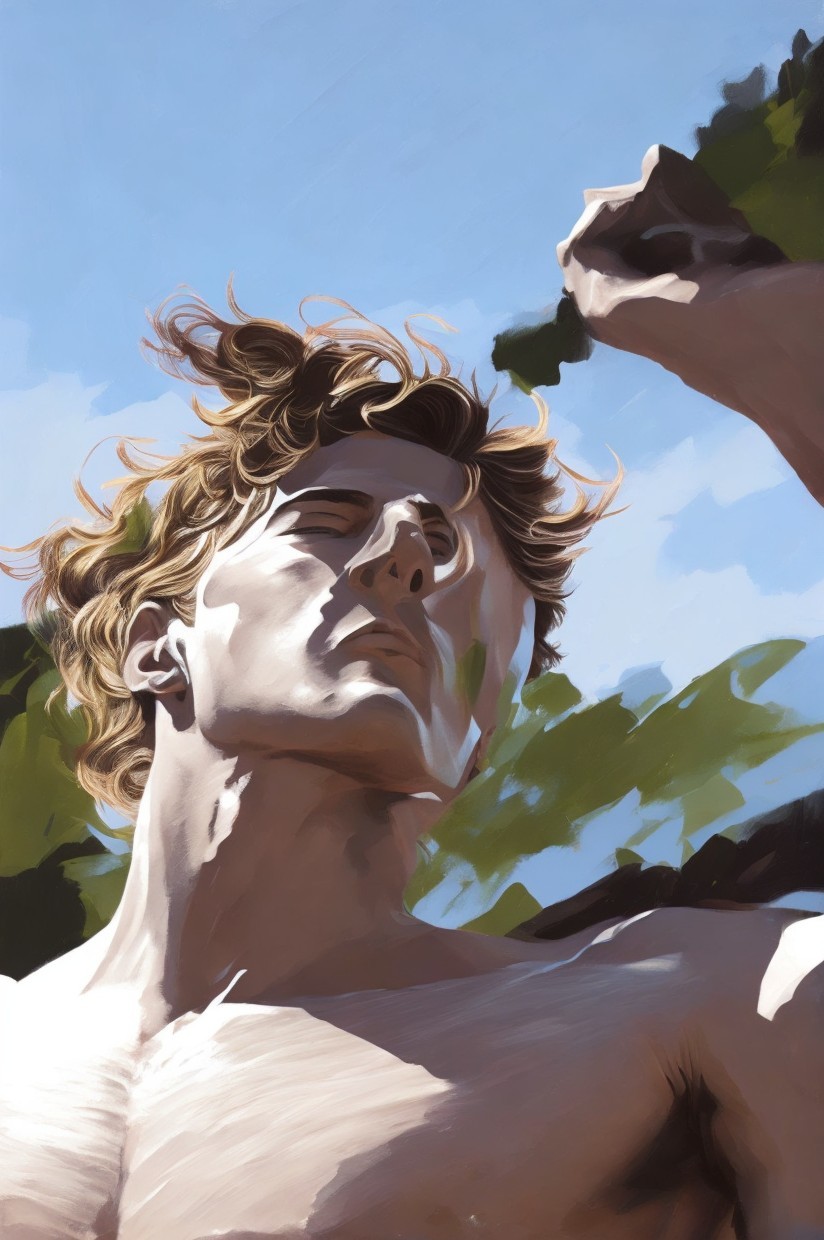 Stylized portrait of a young man with serene expression