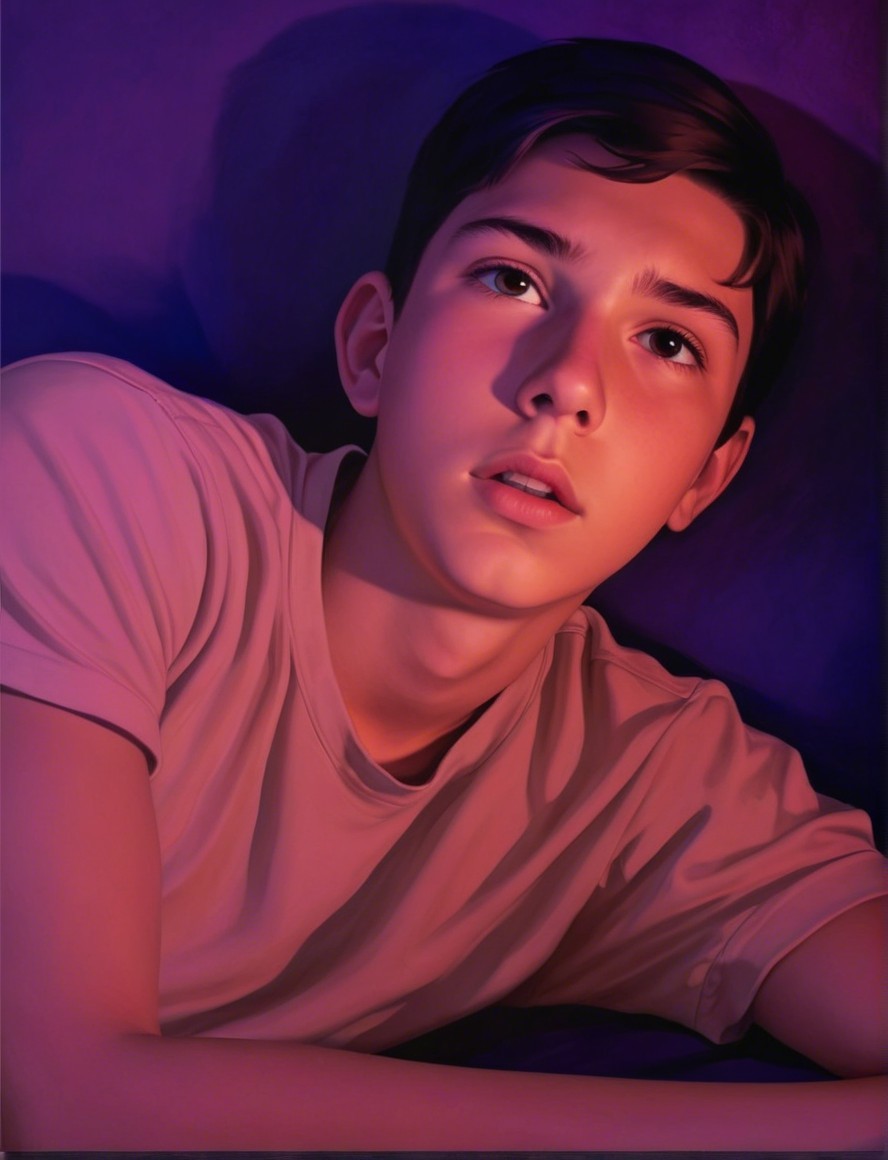 Contemplative Boy in Moody Purple Background