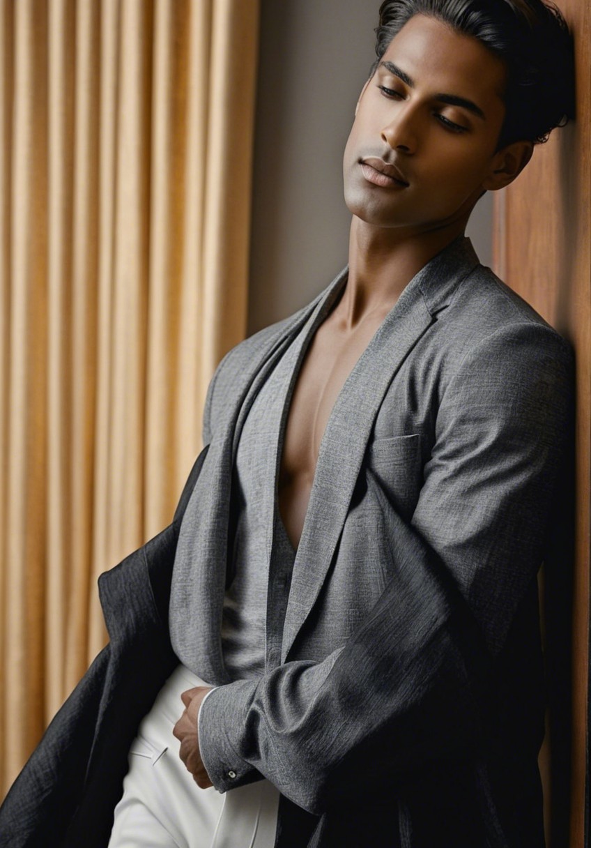 Elegant Young Man in Gray Blazer with Warm Backdrop