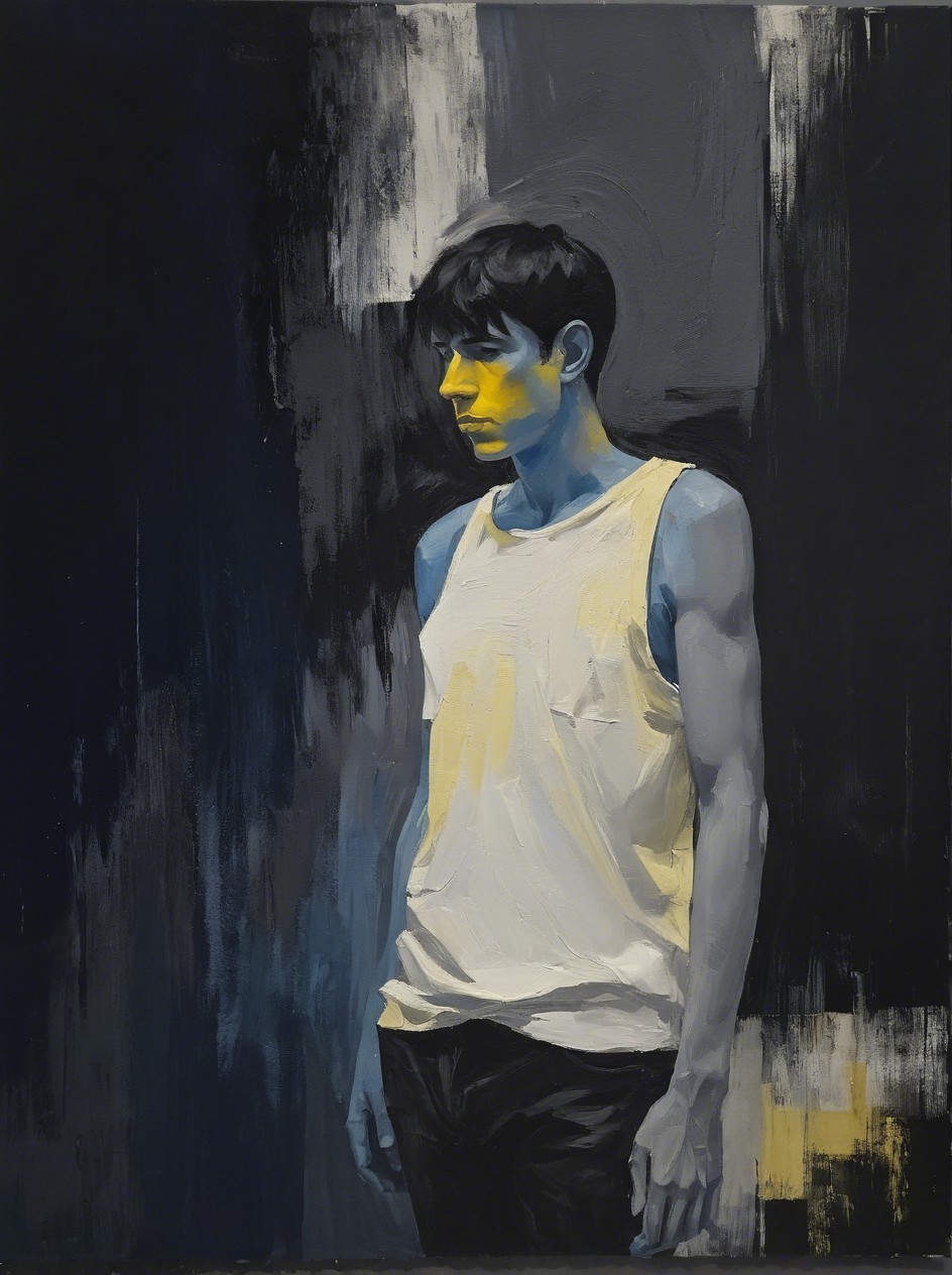 Stylized Oil Painting of a Young Man with Abstract Background