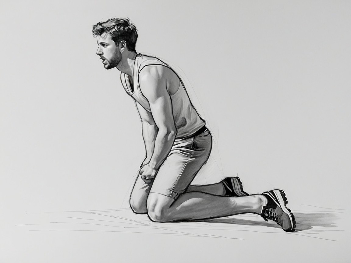 Monochrome Illustration of a Muscular Man Kneeling