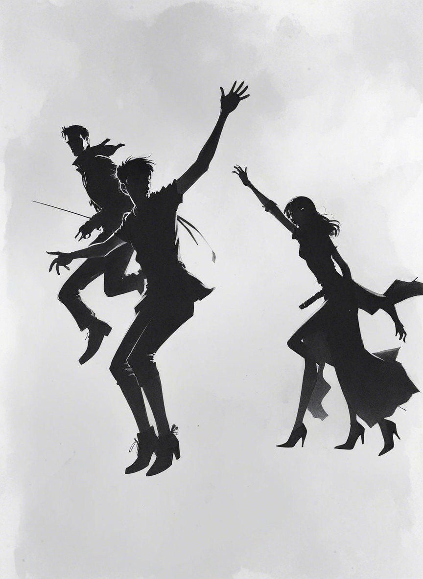 Dynamic Silhouettes in Action Against Gray Background