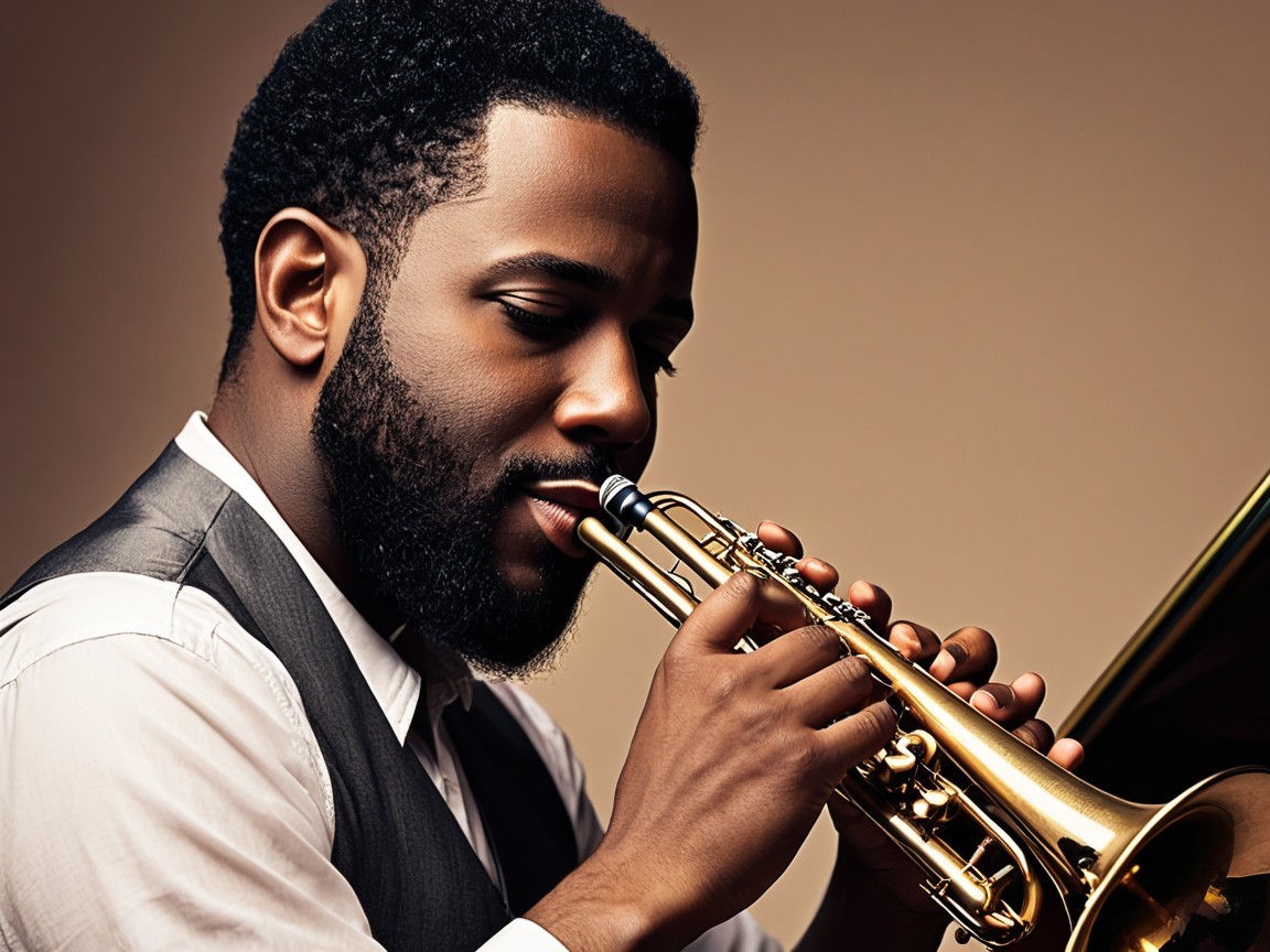 Musician Playing Trumpet in White Shirt and Dark Vest