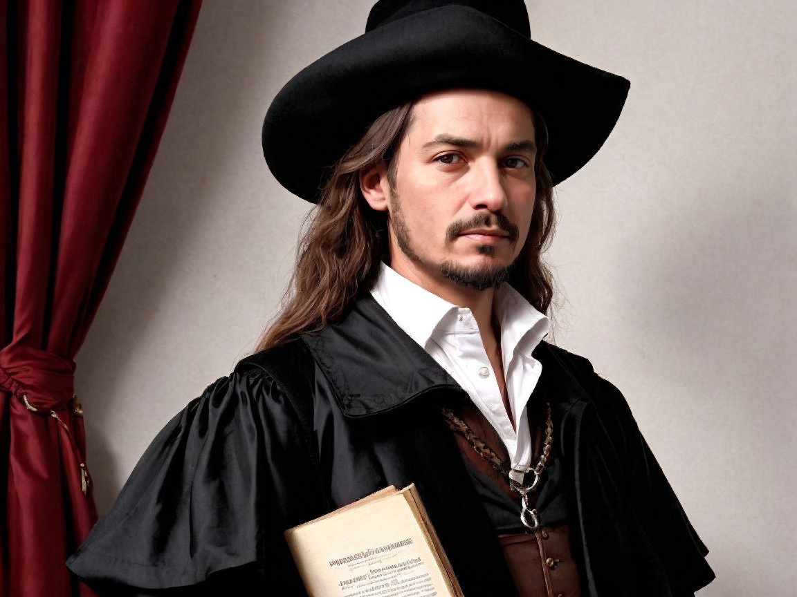 Man in Historical Costume with Cloak and Hat