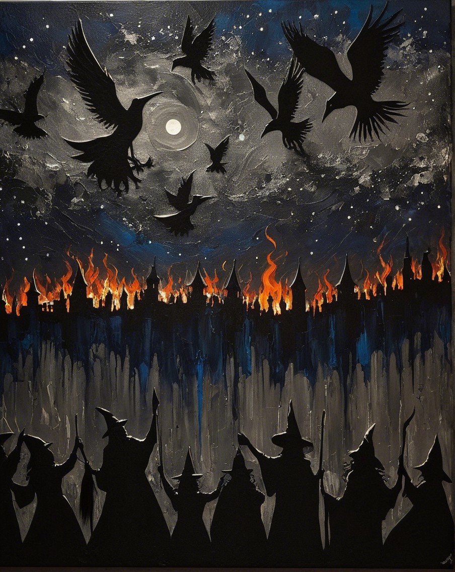 Mystical Scene of Witches Under a Full Moon