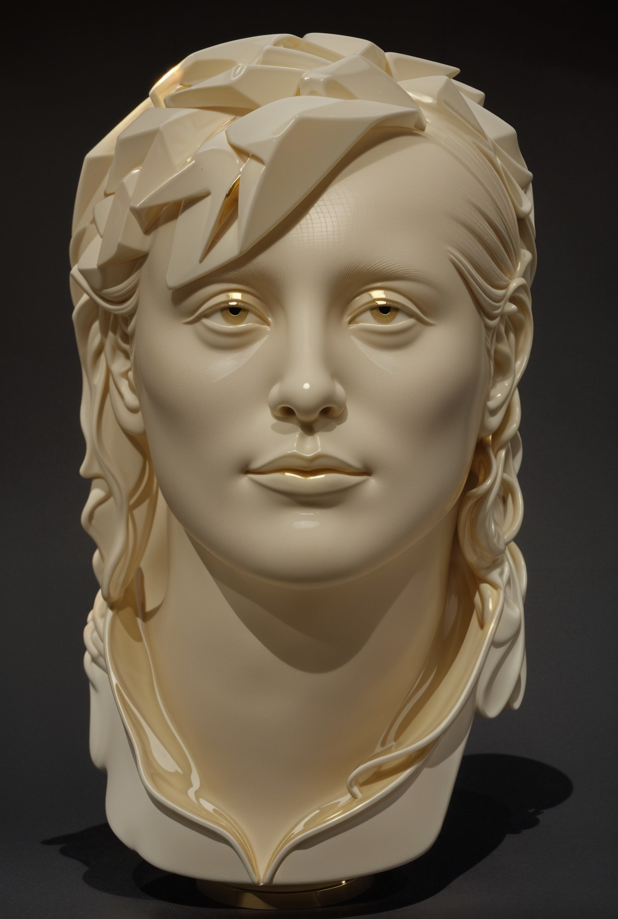 Abstract Sculpture of a Human Face with Geometric Design